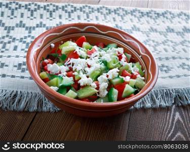Serbian Salad - vegetable salad made from diced fresh tomatoes, cucumber,feta and onions