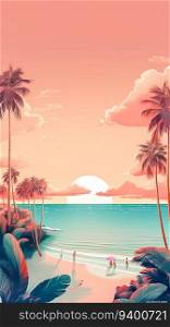 Serene Miami Beach Scene with Sunbathers. Generative ai. High quality illustration. Serene Miami Beach Scene with Sunbathers. Generative ai