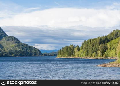 Serene scene by the mountain lake in Canada