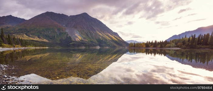 Serene scene by the mountain lake in Canada