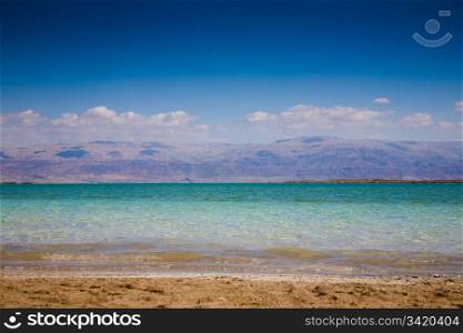 Serene View Of The Dead Sea Jordan In The Distance