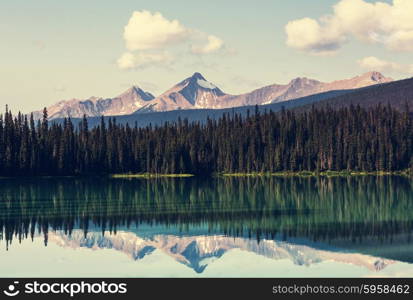 Serenity Emerald Lake in the Yoho National Park, Canada. Instagram filter