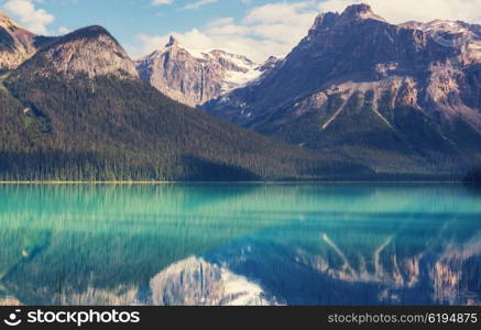 Serenity Emerald Lake in the Yoho National Park, Canada. Instagram filter