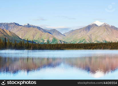 Serenity lake in tundra on Alaska