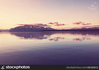 Serenity lake in tundra on Alaska