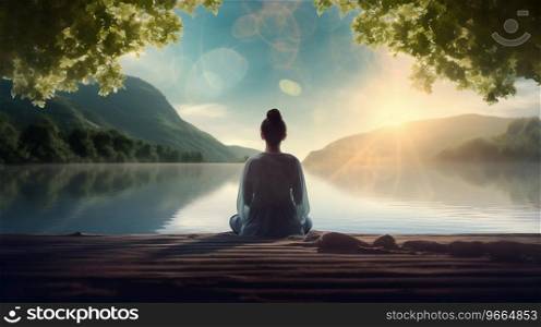Serenity Within  Embracing Meditation for Stress Relief. Generative ai. High quality illustration. Serenity Within  Embracing Meditation for Stress Relief. Generative ai