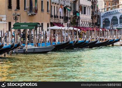 Series of Gondola in Grand Canal in Venice near Rialto Bridge