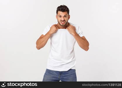 Serious bossy or businessman with looking at camera. Isolated on white studio background. Serious bossy or businessman with looking at camera. Isolated on white studio background.