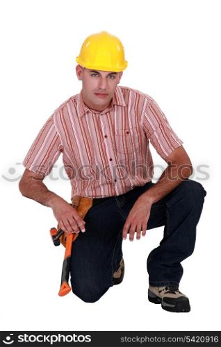 Serious looking construction worker
