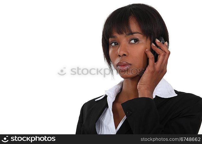 Serious woman on the phone