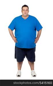 Seriously fat man isolated on white background