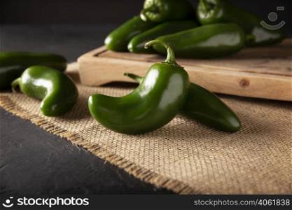 Serrano Chile or Green Chile. (Capsicum annum). Variety of hot chili very popular in Mexican cuisine, it is commonly consumed fresh.