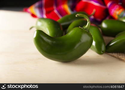 Serrano Chile or Green Chile. (Capsicum annum). Very popular variety of hot chili in Mexican cuisine, it is commonly consumed fresh in a wide variety of sauces and dishes.