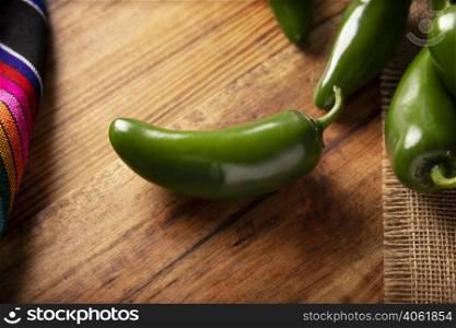 Serrano Chile or Green Chile. (Capsicum annum). Very popular variety of hot chili in Mexican cuisine, it is commonly consumed fresh in a wide variety of sauces and dishes.