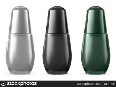 Serum Bottle. Face Cosmetic Essence Product Mockup. Perfume, Oil or Fragrance Glass Bottle 3d ackaging Set for Luxury Vitamin Treatment Liquid or Cologne. black, White and Green Medical Aromatherapy. Serum Bottle. Face Cosmetic Essence Product Mockup