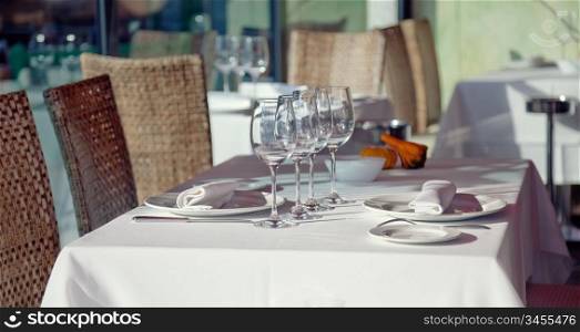 Served table in restaurant interior