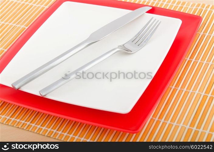 Served table with fork and knife