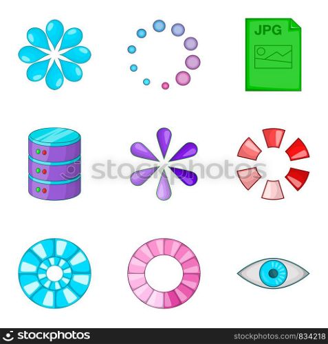 Server loading icon set. Cartoon set of 9 server loading vector icons for web design isolated on white background. Server loading icon set, cartoon style