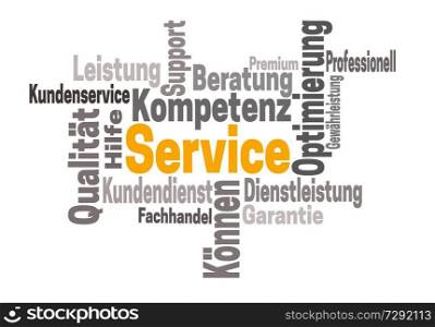 service support kompetenz (in german support competency) word cloud concept.. service support kompetenz (in german support competency) word cloud concept
