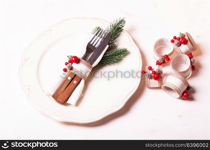 Serving table Christmas. Christmas napkin rings for holiday table serving conceptual