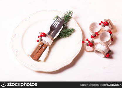 Serving table Christmas. Christmas napkin rings for holiday table serving conceptual