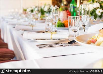 Serving table prepared for event party or wedding