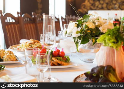 Serving table prepared for event party or wedding