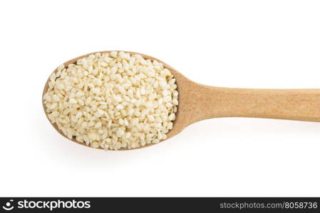 sesame seed in spoon isolated on white background