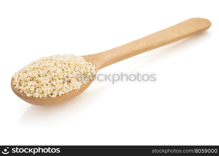sesame seed in spoon isolated on white background