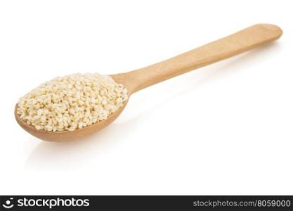 sesame seed in spoon isolated on white background