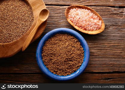 Sesame seeds gomasio seasoning ingredients with Himalayas salt