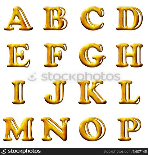 Set 3D letters in gold metal texture and isolated of background