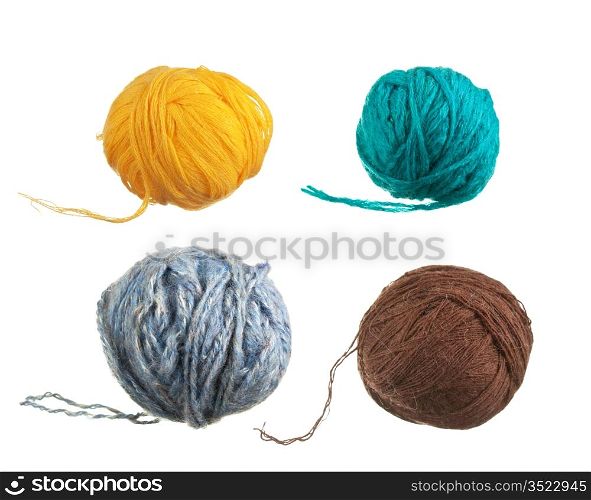 set balls of wool isolated on a white background