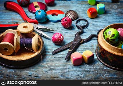 Set beads for making jewelry. Set of various beads and costume jewellery for hobbies crafts