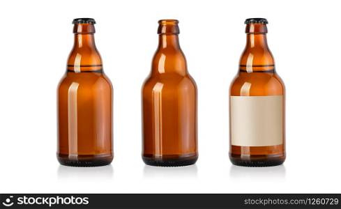 set beer brown glass bottle isolated with clipping path