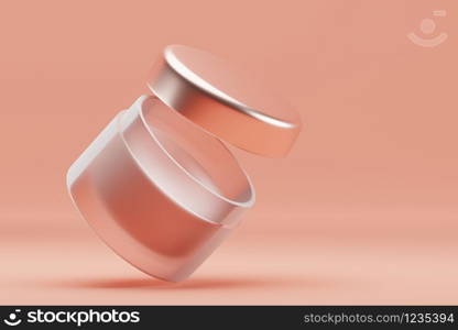 Set Blank cosmetic packaging mock up, pastel orange background, 3d rendering