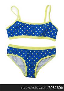 Set blue bra and panties in a green dot. Isolate on white.