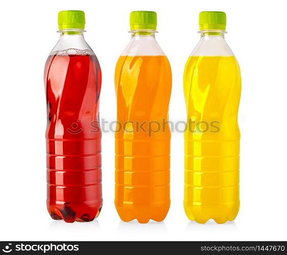 set bottle with tasty drink isolated on white with clipping path