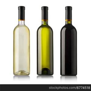 Set bottles of wine isolated on white background.