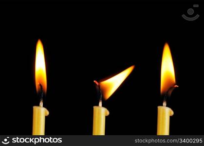 set candles isolated on a black background