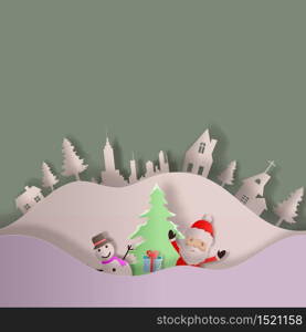 Set Christmas & New Year background paper cut for greeting card design, calendar illustration.