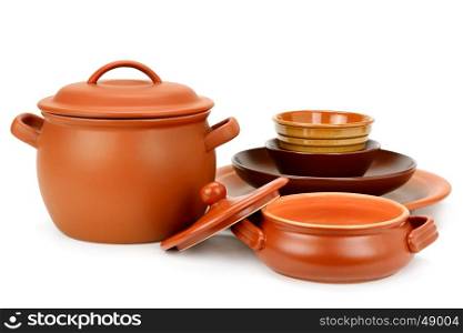 Set clay utensils isolated on white background
