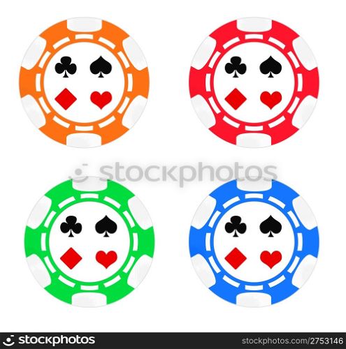 Set color poker chips. Isolated on white background