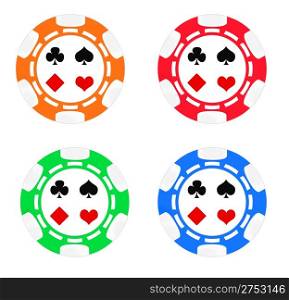 Set color poker chips. Isolated on white background