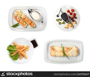 set dishes isolated on white background