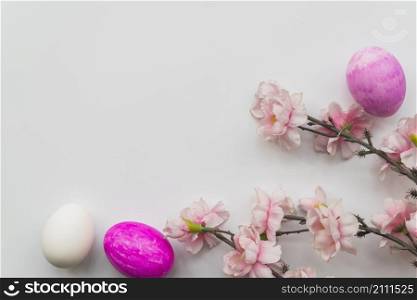 set easter eggs fresh flower branches