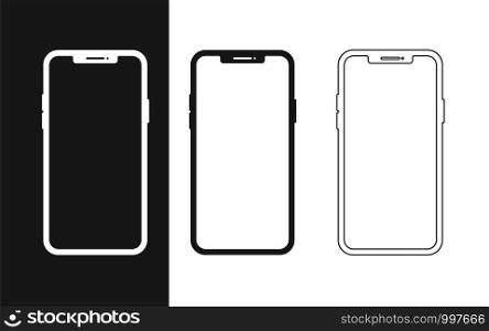 Set flat smartphone for web design. Mobile smartphone device gadget. Blank screen isolated. Mobile phone line icon. Mobile app vector illustration. EPS 10. Set flat smartphone for web design. Mobile smartphone device gadget. Blank screen isolated. Mobile phone line icon. Mobile app vector illustration.