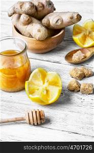 Set for anti catarrhal broth of ginger,lemon and honey