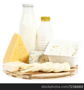 Set from dairy products on wooden table