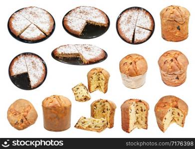set from italian Pine Nuts and Panettone Easter Cakes isolated on white background